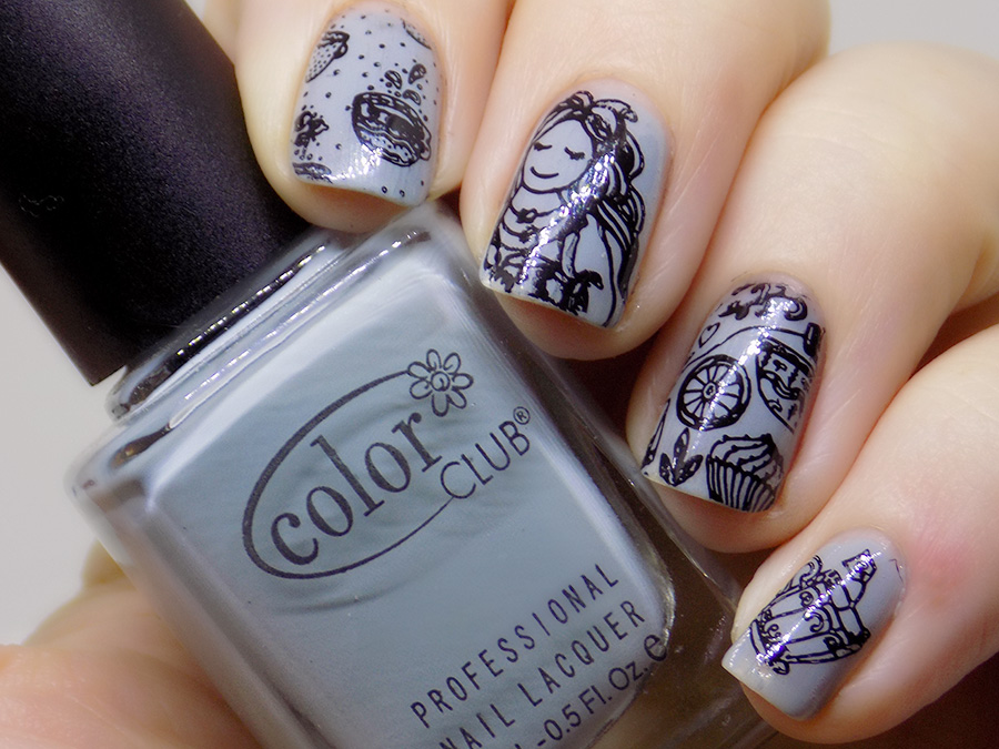 Tea Themed Nails with Color Club Silver Lake and Messy Mansion MM62